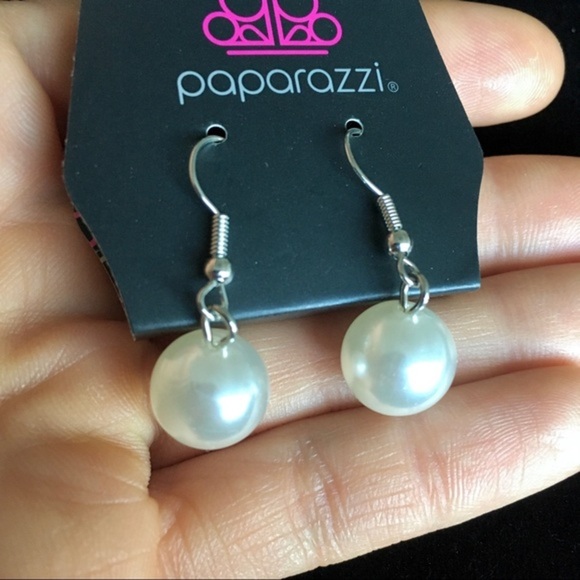 Buy 2 Get 1 Paparazzi Faux Pearl Silver Tone Hook Back Earrings - Picture 2 of 5
